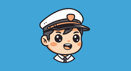 Cute cartoon captain character with a friendly smile.
