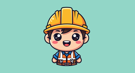 Fototapeta premium Cute Cartoon Construction Worker Illustration.