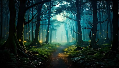Fototapeta premium Mystical forest path at night (3)