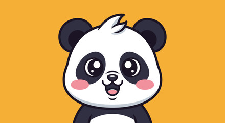 Cute happy panda head with big eyes cartoon vector illustration.
