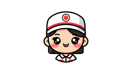 Cute Cartoon Nurse Character with Red Cross Hat.
