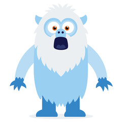 Vector art of a cute yeti cartoon character, showcasing a friendly monster design with big eyes and a surprised expression, perfect for childrens illustrations