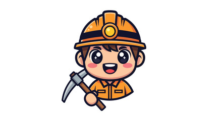 Cute Cartoon Miner Character with Pickaxe and Hard Hat.