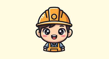 Cute Cartoon Construction Worker Character.
