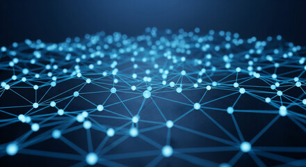 Abstract blue network connection lines and dots on a dark background, symbolizing technology and digital data flow