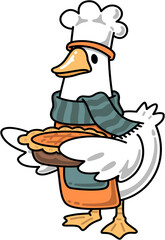 Autumn Groovy Goose Chef Holding a Pie Cartoon