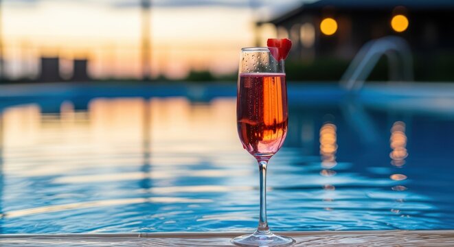 Refreshing Cocktail by the Pool at Sunset