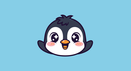 Cute Happy Penguin Head Cartoon Illustration.