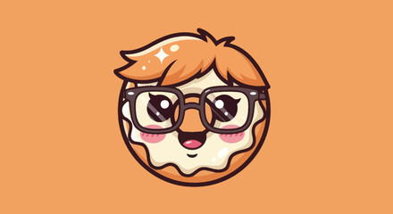 Cute Geek Donut Character with Glasses and Hair Illustration.