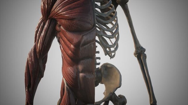 human anatomy skeleton and muscle model, human body anatomy medical illustration, anatomical model of human body with skeleton and muscles, 3d render of human anatomy body structure, half skeleton hal