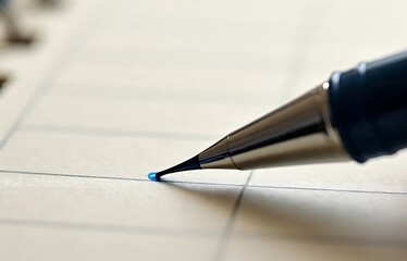Fototapeta premium Extreme close up of fountain pen nib writing fresh ink into textured planner