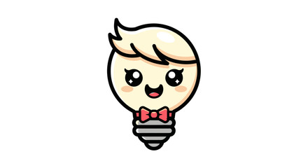 Cute cartoon lightbulb character with a bow tie.