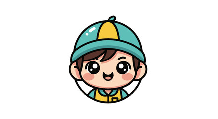 Cute Cartoon Boy Wearing Hat and Vest.
