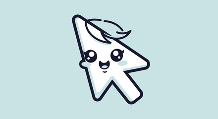 Cute kawaii mouse cursor character with a happy face.