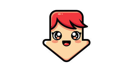 Cute cartoon arrow character with red hair and happy face expression.