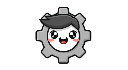 Cute Gear Mascot Character with Happy Expression and Modern Hairstyle.