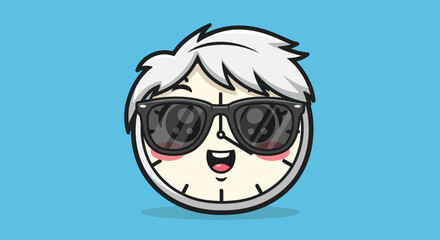 Obraz premium Cartoon clock with sunglasses happy expression focused on time management.