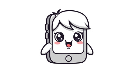 Fototapeta premium Cute cartoon smartphone character with adorable face and happy expression.