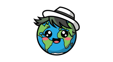 Obraz premium Cute cartoon planet Earth wearing a stylish hat.
