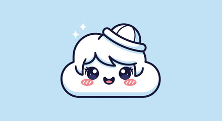 Obraz premium Cute Cloud Character with Sailor Hat and Adorable Facial Expression.
