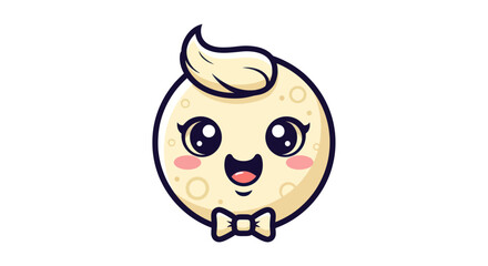 Cute Cartoon Moon Character with Hair and Bowtie.