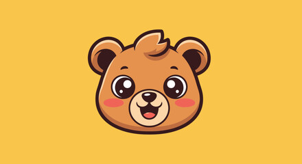 Cute cartoon bear cub head with big eyes and rosy cheeks.