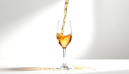 Elegant Champagne Pouring Into Glass Against White Background