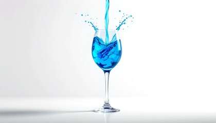 Modern Tall Wine Glass with Bright Blue Cocktail Splash