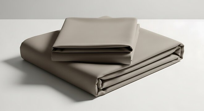 Folded Beige Bedding Set, Bed Sheet, Pillowcase, Minimalist Style