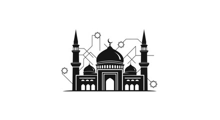 Obraz premium Elegant Mosque Silhouette with Geometric Star Connections for Digital Islamic Design