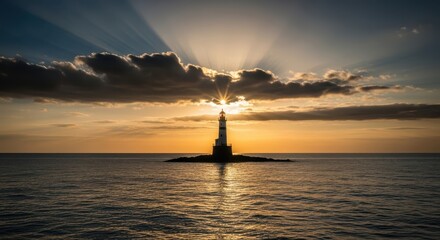 Majestic Lighthouse Bathed in the Golden Glow of Sunrise
