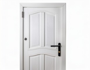 white door with panelling and black handle isolated on white background