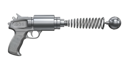 Futuristic Silver Ray Gun with Spring and Sphere
