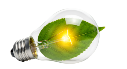 Green Energy Light Bulb with Leaf