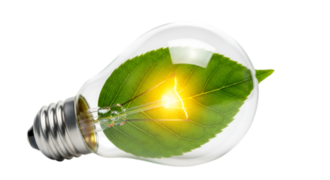 Green Energy Light Bulb with Leaf