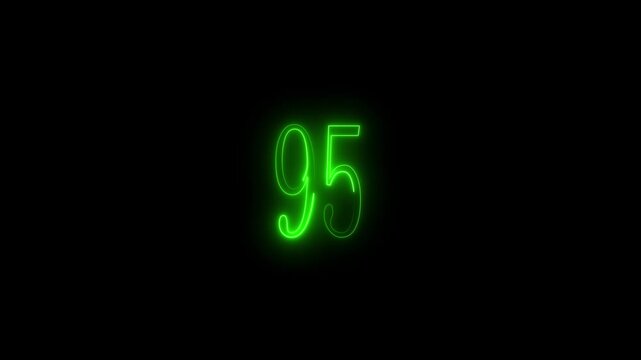 Bright Neon Green Number 95 on Black Background ninety five numeral