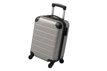 Modern grey carry-on suitcase isolated on a transparent background for mockups