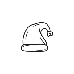 Santa hat with star pompom outline vector illustration black white line art