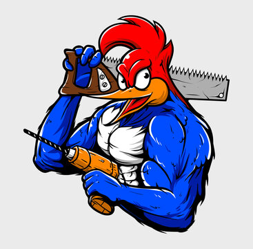 cartoon illustration of a woodpacker as carpenter vector design