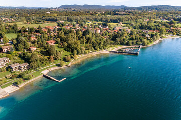 Aerial View of Ispra Lakeside on Lake Maggiore, province of Varese, Lombardy, Italy
