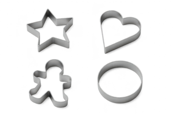 Metal cookie cutters for baking isolated on transparent background.