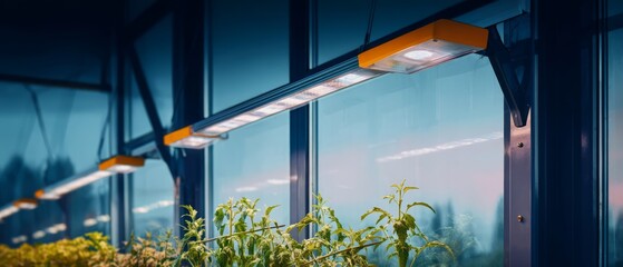 Modern Indoor Farming with LED Grow Lights and Green Plants