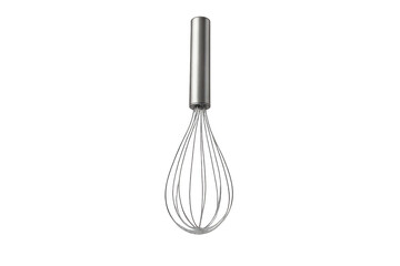 Metal kitchen balloon whisk isolated on transparent background, cooking utensil
