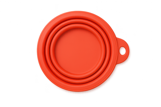 Vibrant orange collapsible silicone pet bowl isolated on transparent background - Powered by Adobe