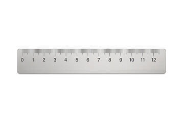 Silver metal ruler with clear markings isolated on transparent background