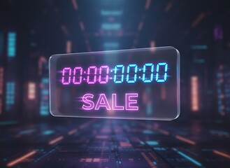 Futuristic Cyber Monday sale countdown timer in neon glow