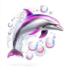 Pink And Gray Dolphin Leaping From Water With Bubbles