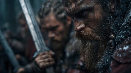 Viking berserkers in furious battle,