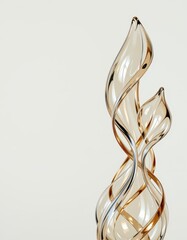 Elegant intertwined glass sculpture with gold accents, featuring fluid, flame-like curves against a soft gradient background ideal for themes of luxury, modern art, and abstract design.