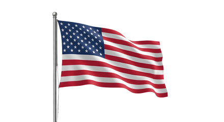 Fototapeta premium Waving American Flag on a Pole Against Black Background